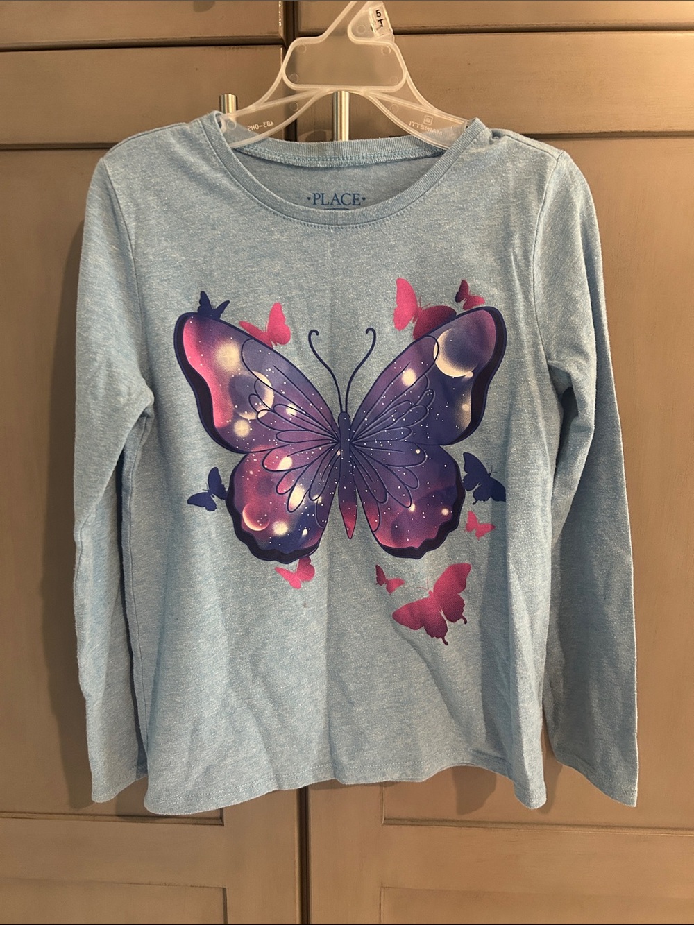 The Children's Place Light Blue Tee with Purple & Pink Butterfly